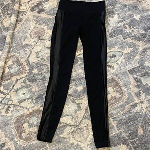 Athleta Black Leggings with Leather Accents
